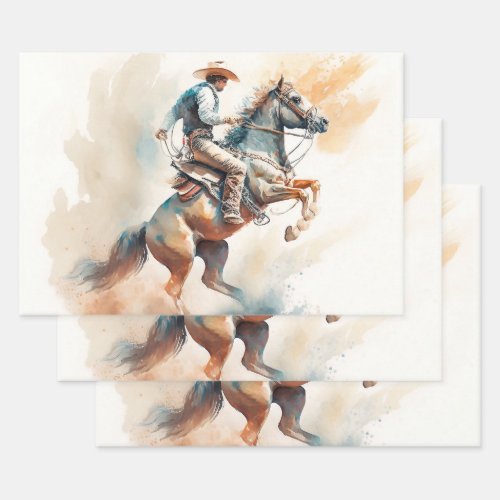 Dusty Western Watercolor Bucking Bronco   Wrapping Paper Sheets