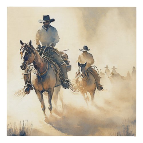 Dusty Western Watercolor Riders in the Dawn  Faux Canvas Print