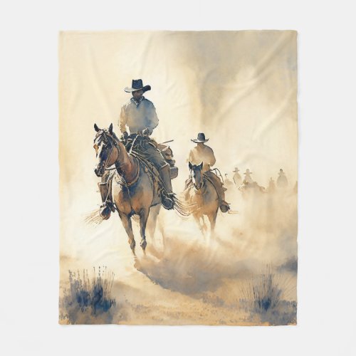 Dusty Western Watercolor âRiders in the Dawnâ   Fleece Blanket