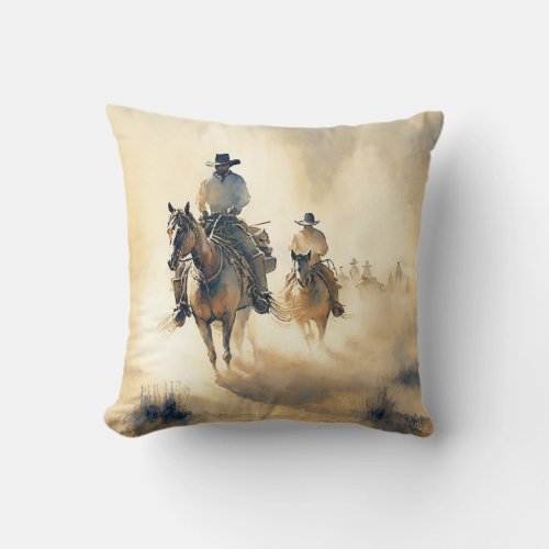 Dusty Western Watercolor âRiders in the Dawnâ  Throw Pillow