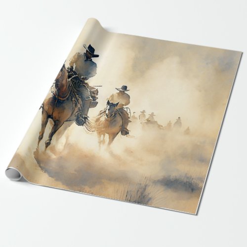 Dusty Western Watercolor Riders in the Dawn  Wrapping Paper