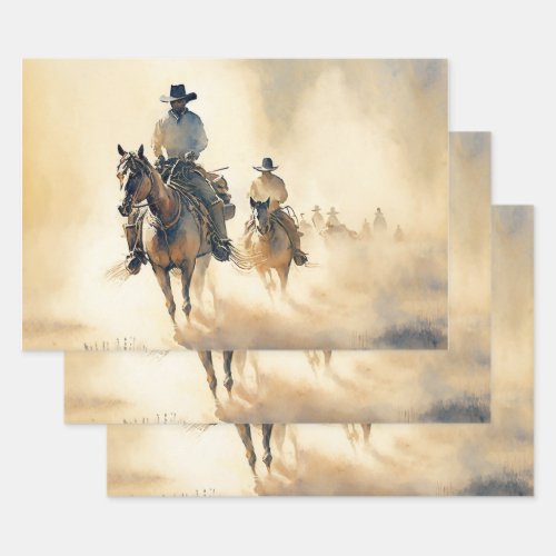 Dusty Western Watercolor Riders in the Dawn   Wrapping Paper Sheets