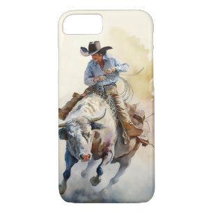 Dusty Western Watercolor “Rodeo Bull Rider” iPhone 8/7 Case