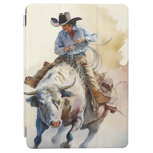 Dusty Western Watercolor “Rodeo Bull Rider”   iPad Air Cover