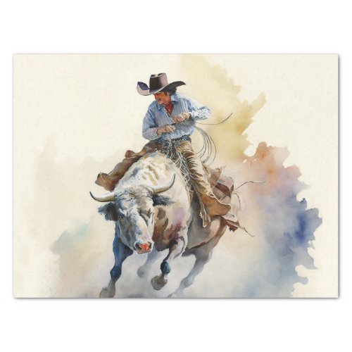 Dusty Western Watercolor Rodeo Bull Rider   Tissue Paper