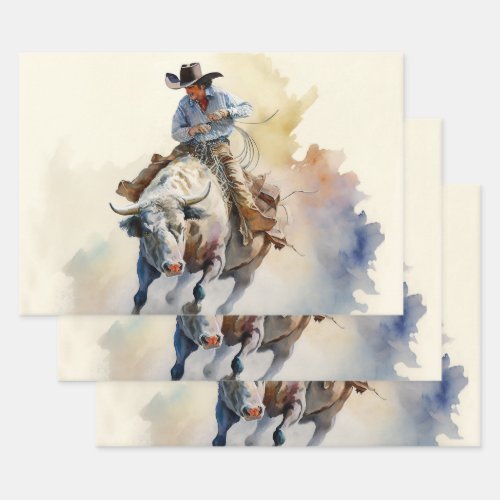 Dusty Western Watercolor Rodeo Bull Rider   Wrapping Paper Sheets