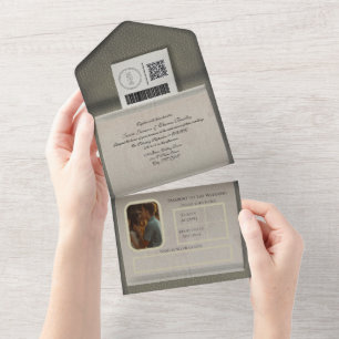 Dusty White Passport Style All In One Invitation