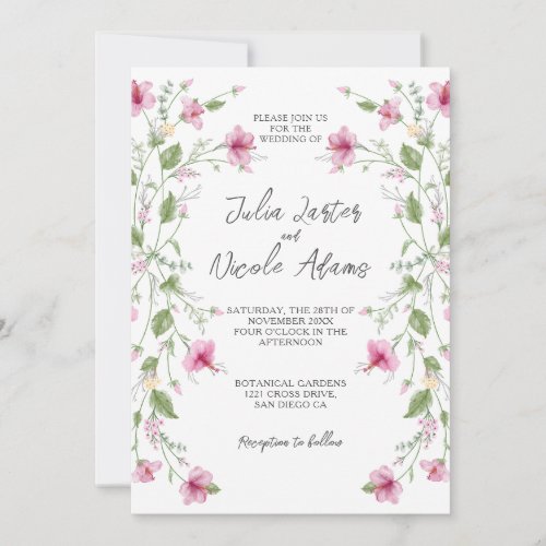 Dusty White Pink Hibiscus Bloom Wedding Shower Invitation