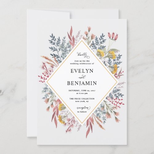 Dusty Wildflower Watercolor Wedding Invitation