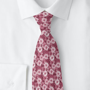 Dusty Wine Daisies Neck Tie