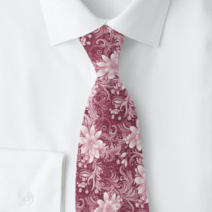 Dusty Wine Floral Batik Neck Tie