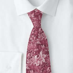 Dusty Wine Ornate Botanical Neck Tie
