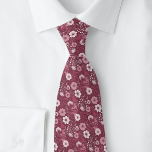 Dusty Wine Pansies Neck Tie
