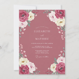Dusty Wine Ranunculus Eucalyptus Wedding Invitation
