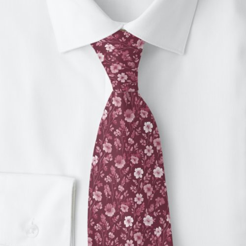 Dusty Wine Tiny Flowers Neck Tie