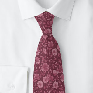 Dusty Wine Wildflowers Neck Tie