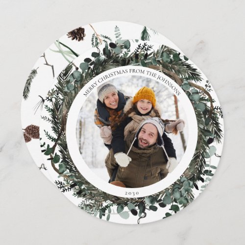 Dusty Winter Botanicals Wreath Round Photo Holiday