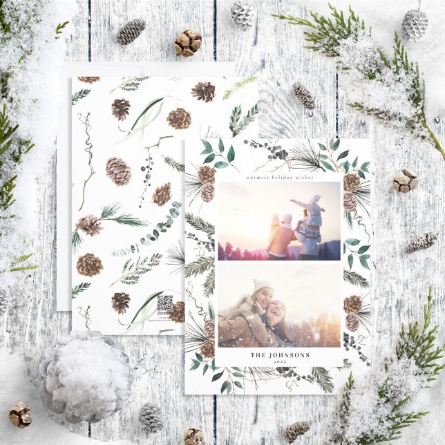 Dusty Winter Watercolor Botanicals 2 Photo Holiday (Creator Uploaded)