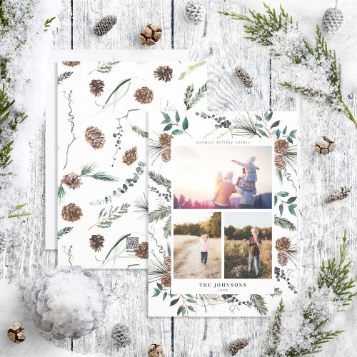 Dusty Winter Watercolor Botanicals 3 Photo  Holida Holiday Card