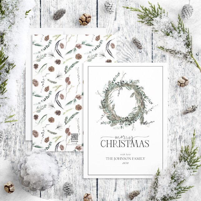 Dusty Winter Watercolor Wreath Merry Christmas Hol Holiday Card (Creator Uploaded)