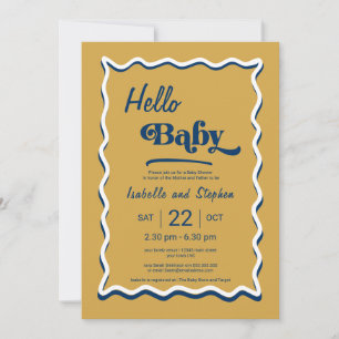 Dusty Yellow & Blue Modern Hello Baby Shower Invitation