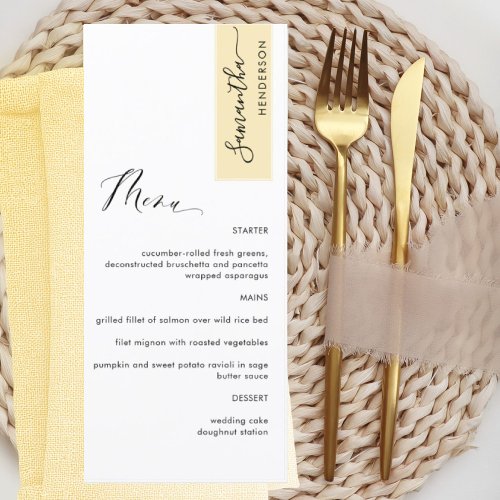 Dusty Yellow Personalized with Guest Name Elegant Menu