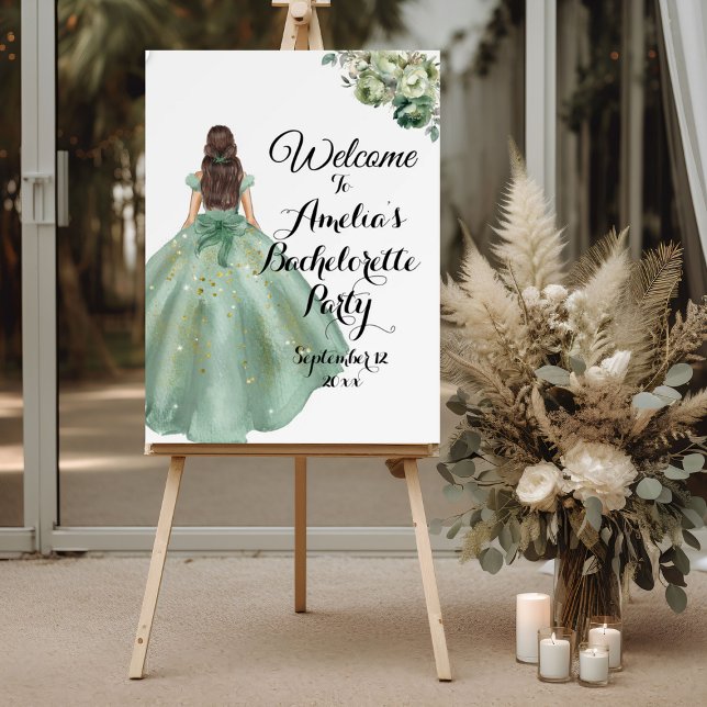 DustyGreen Gold Glitter Dress Bachelorette Welcome Foam Board (Creator Uploaded)