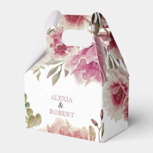 Dustyr rose watercolor flowers and leaves wedding favor boxes