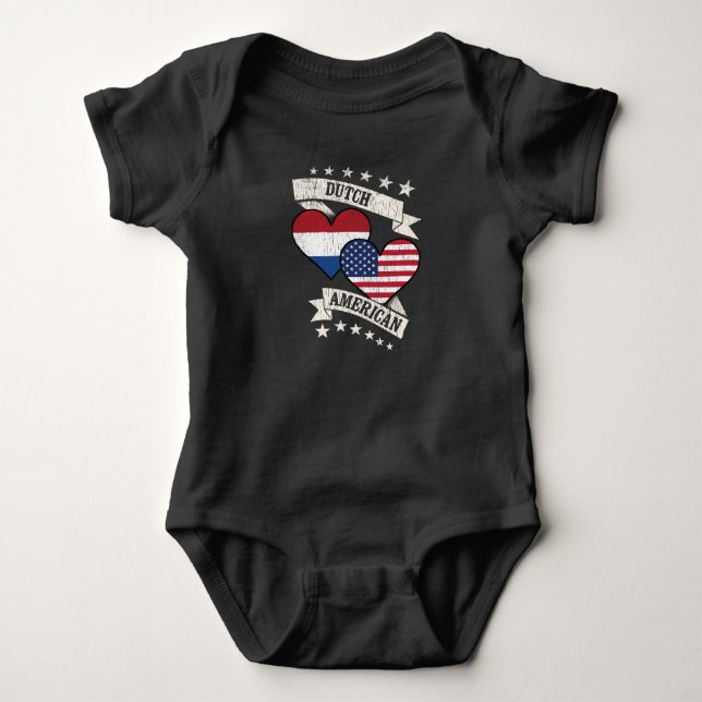 Dutch American Heart Flags Netherlands America Baby Bodysuit (Front)
