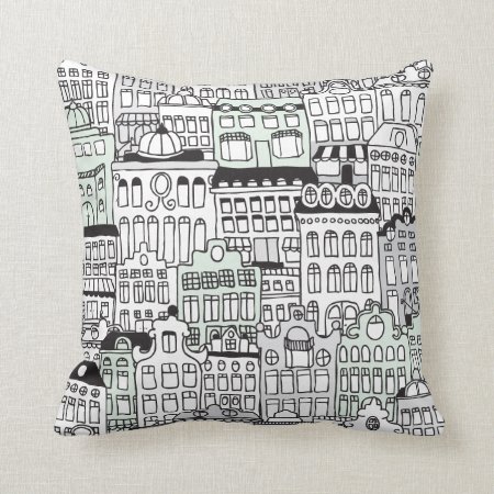 Dutch Amsterdam Illustration Home Pattern Throw Pillow
