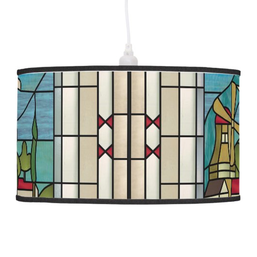 Dutch Art Deco Windmill Stained Glass Lamp (Left)