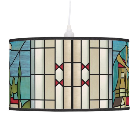 Dutch Art Deco Windmill Stained Glass Lamp (Right)