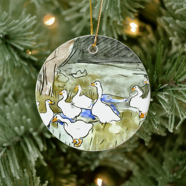 Dutch Art Nouveau Ducks and Geese Ceramic Ornament (Tree)