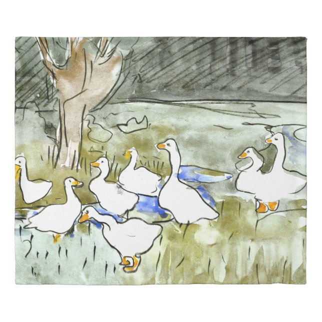 Dutch Art Nouveau Ducks and Geese Duvet Cover (Front)