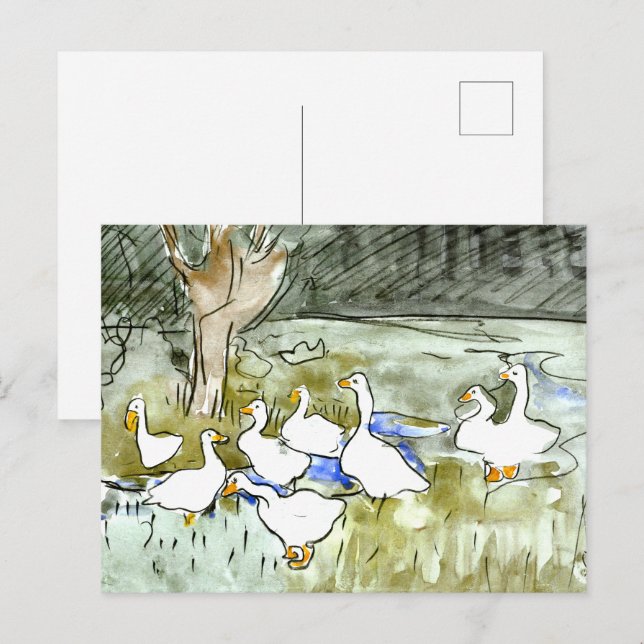 Dutch Art Nouveau Ducks and Geese Postcard (Front/Back)