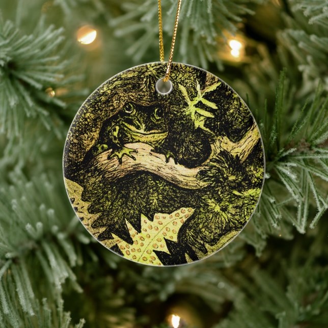 Dutch Art Nouveau Frog in Tree Ceramic Ornament (Tree)