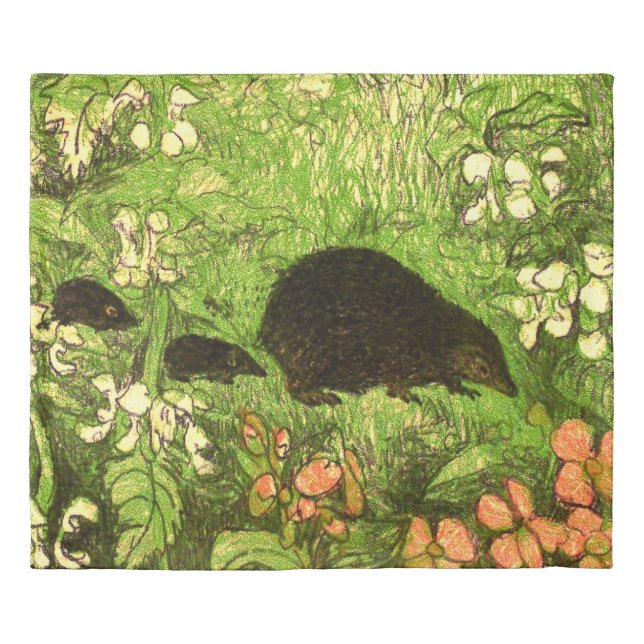 Dutch Art Nouveau Hedgehog and Babies Duvet Cover (Front)
