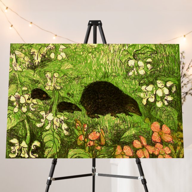 Dutch Art Nouveau Hedgehog and Babies Foam Board (In Situ (Stand))