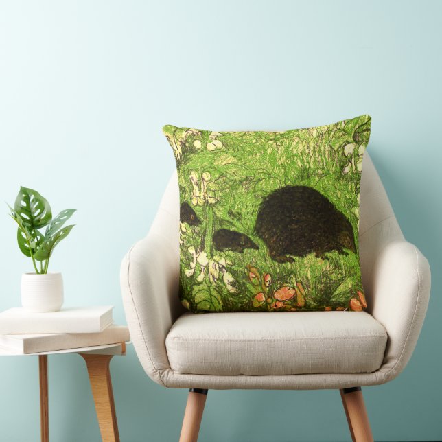 Dutch Art Nouveau Hedgehog and Babies Throw Pillow (Chair)