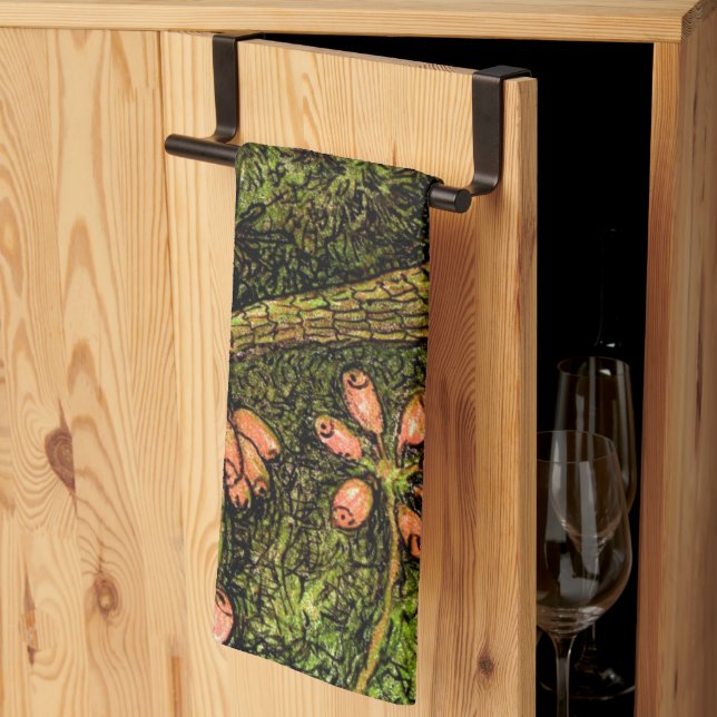 Dutch Art Nouveau Lizard and Wildflowers Kitchen Towel (Thirds Fold)