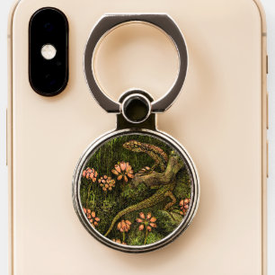 Dutch Art Nouveau Lizard and Wildflowers Phone Ring Stand