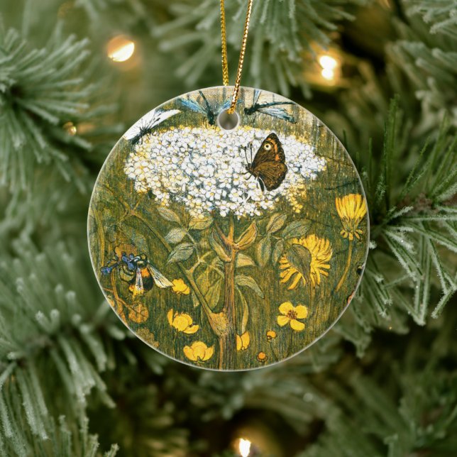Dutch Art Nouveau Meadow Wildflowers, Butterflies Ceramic Ornament (Tree)