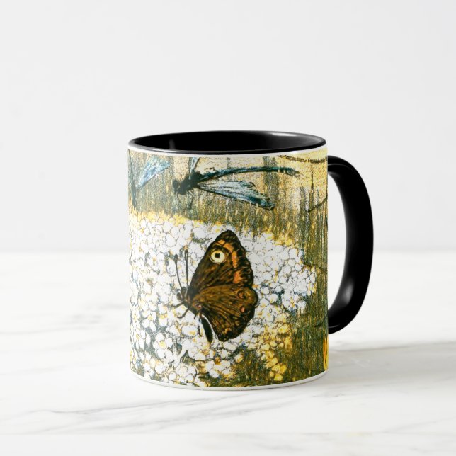 Dutch Art Nouveau Meadow Wildflowers, Butterflies Mug (Front Right)