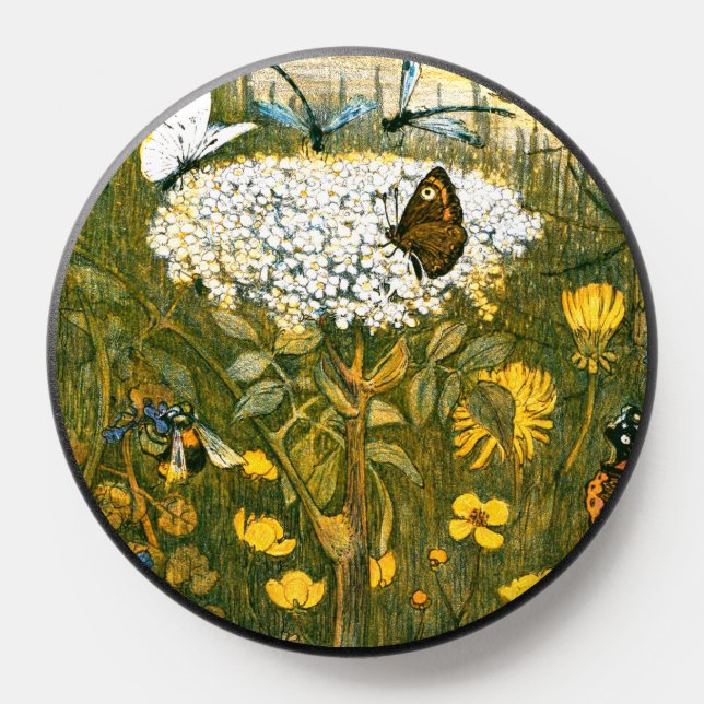 Dutch Art Nouveau Meadow Wildflowers, Butterflies PopSocket (Popsocket)