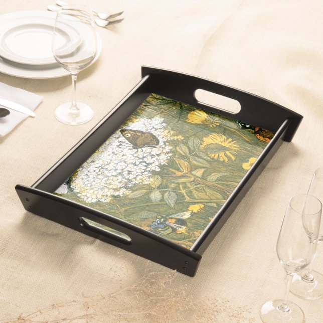 Dutch Art Nouveau Meadow Wildflowers, Butterflies Serving Tray (Front)