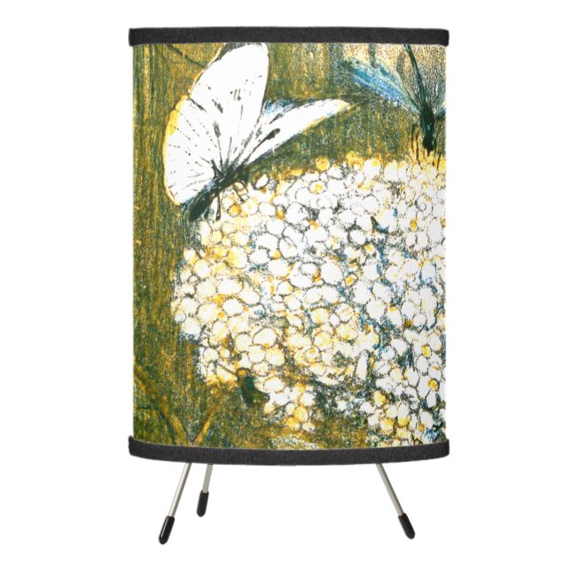 Dutch Art Nouveau Meadow Wildflowers, Butterflies Tripod Lamp (Left)