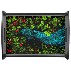 Dutch Art Nouveau Peacock and Butterfly Serving Tray