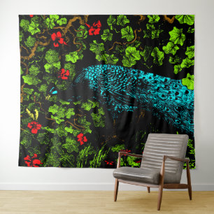 Dutch Art Nouveau Peacock and Butterfly Tapestry