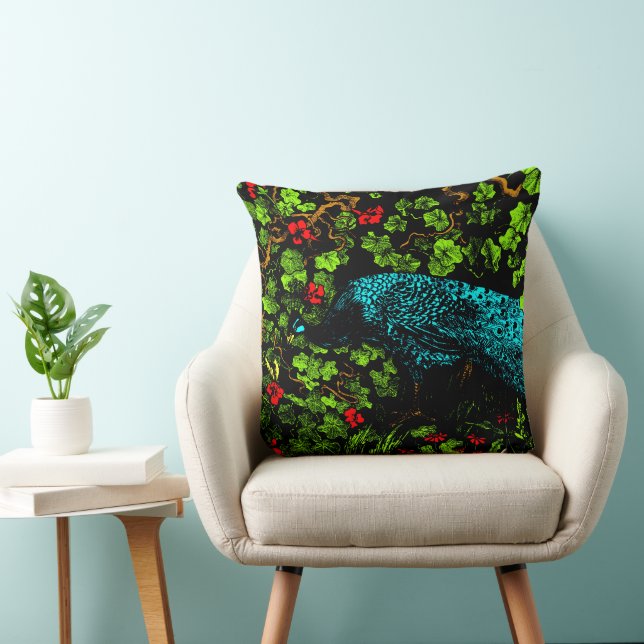 Dutch Art Nouveau Peacock and Butterfly  Throw Pillow (Chair)