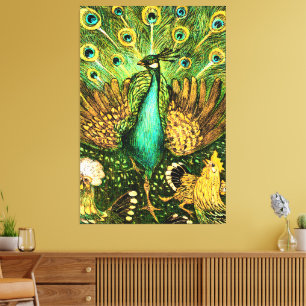 Dutch Art Nouveau Peacock and Chickens Canvas Print
